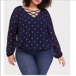 Torrid navy chiffon with gold foil dots
